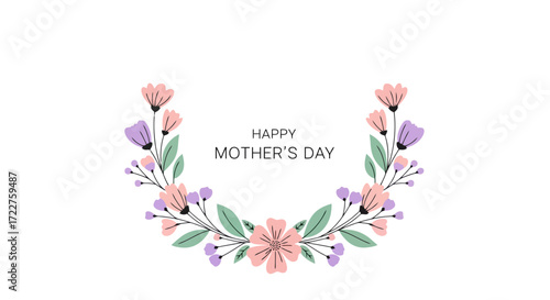 Delicate floral wreath design with pastel colors for mother's day greeting cards and springtime celebration stationery, banners, and decorative elements