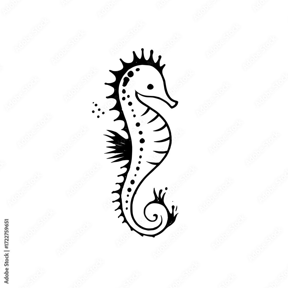 Fototapeta premium Seahorse. Seahorse simple black and white line art vector logo