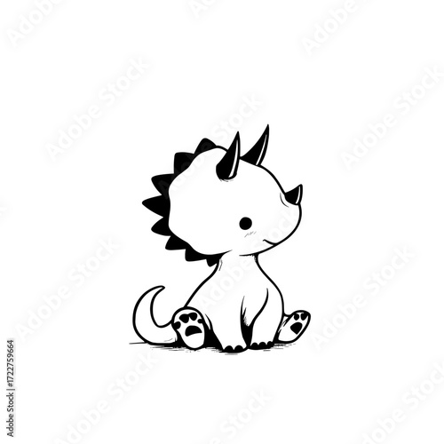 Triceratops. Triceratops simple black and white line art vector logo