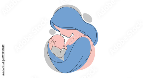 A minimalist line art illustration portraying a mother holding her newborn infant with love and tenderness for family planning, parenting resources, and maternal health promotions