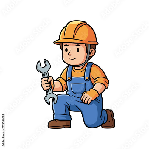 the ready mechanic a cartoon technicians poised problemsolving, isolated on transparent background