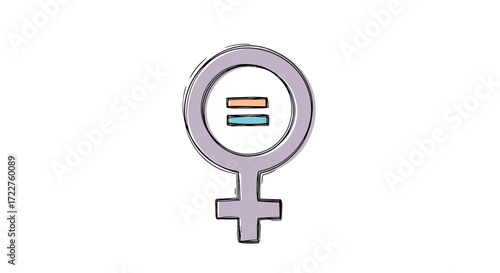 A simple illustration of a gender equality symbol in pastel colors representing equal rights and opportunities for all genders, suitable for social awareness campaigns