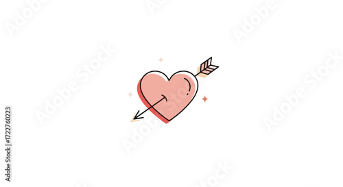 A minimalist illustration of a heart pierced by an arrow expressing love, affection, and romance perfect for Valentine's Day cards and wedding invitations