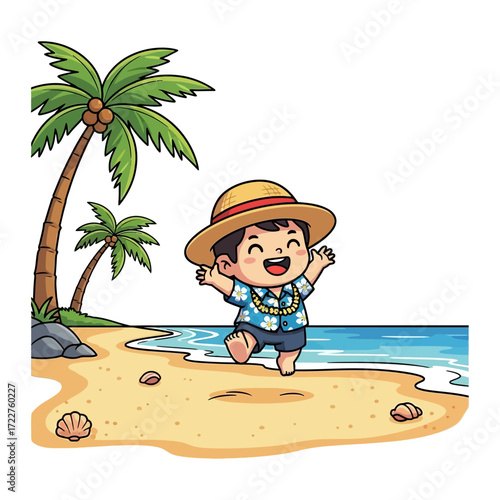 tropical beach joy a childs ecstatic island dance, isolated on transparent background