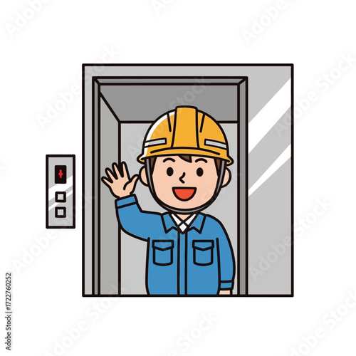 upbeat elevator technician a cheerful wave from the lift, isolated on transparent background