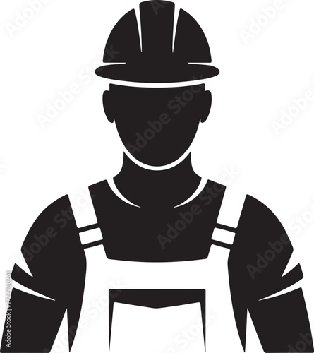 Silhouette icon of a construction worker in hard hat and overalls for industrial projects