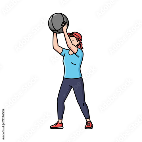 womans fitness journey overcoming challenges with medicine ball, isolated on transparent background