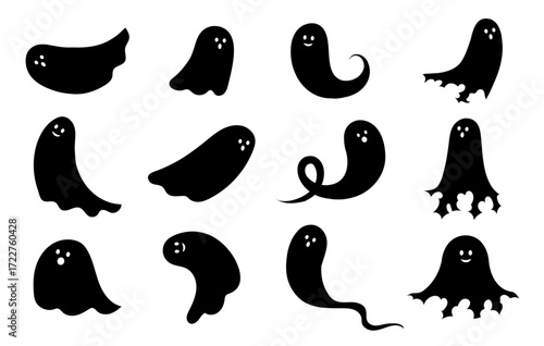シンプルでかわいいゴーストのイラストセット　ハロウィンの装飾　おばけ