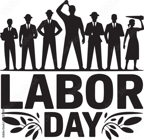 Labor day celebration with silhouettes of workers and festive typography