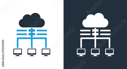 Cloud computing network icon with servers and computers for it and data storage