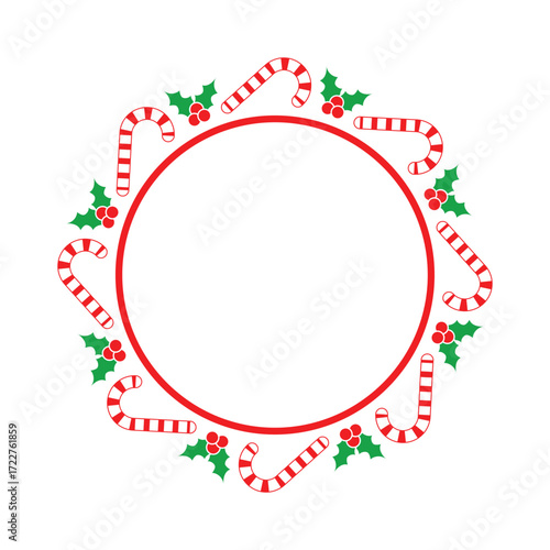 Christmas Candy Cane and Holly Berry Wreath Frame
