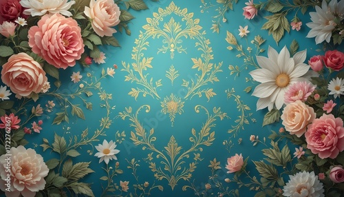 "Bright Luxury Vintage Wedding Seamless Wallpaper Background with Elegant Ornamental Pattern"