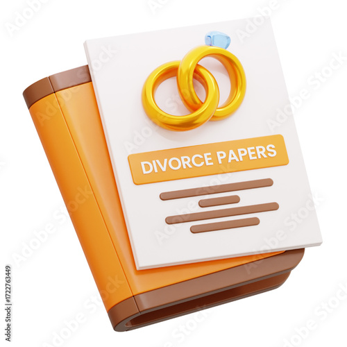Divorce Papers with Rings A Symbolic Representation of Legal Separation and the End of a Marriage with Associated Documents