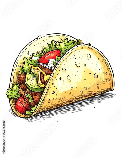 Hand-drawn illustration of a taco