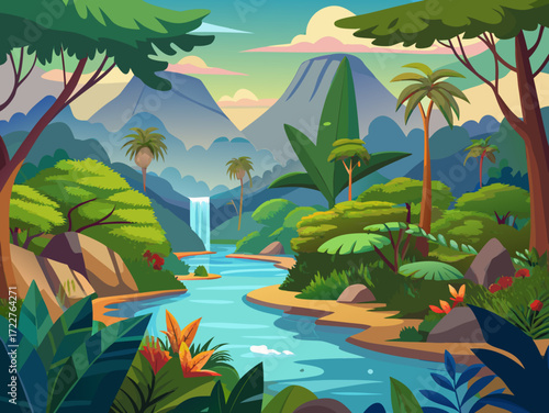 amazon rainforest brazil vector landscape illustration