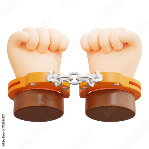 Handcuffed Hands 3D Cartoon Illustration of Restraint and Imprisonment