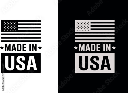 Proud "Made in USA" emblem with American flag, symbolizing national pride and quality manufacturing.