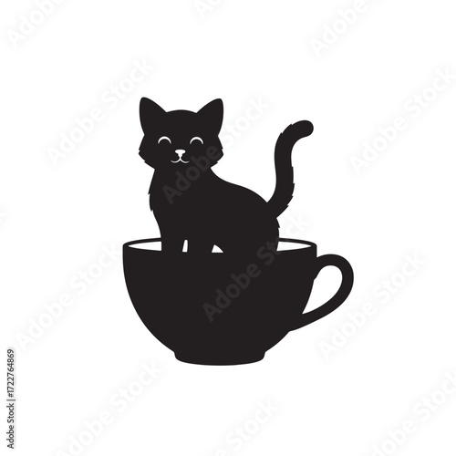 Kitten in teacup with saucer silhouette