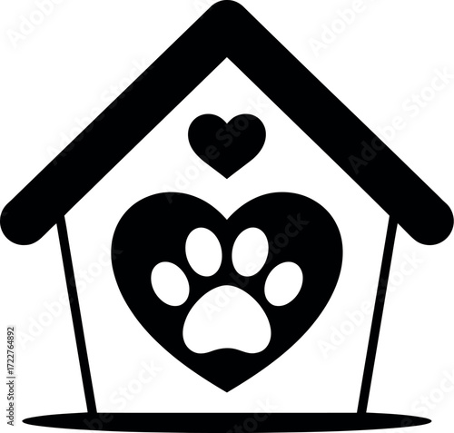 Cozy pet house with heart and paw print symbol of love and care