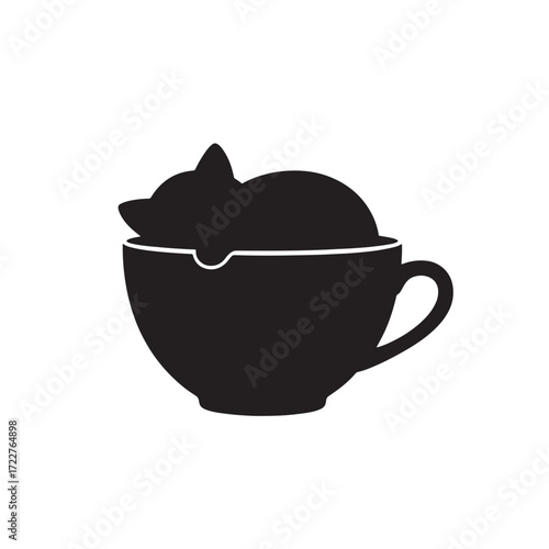 Kitten sitting in teacup silhouette
