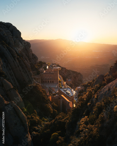 Wallpaper Mural Sunrise over the Montserrat Monastery, in Catalonia, Spain Torontodigital.ca