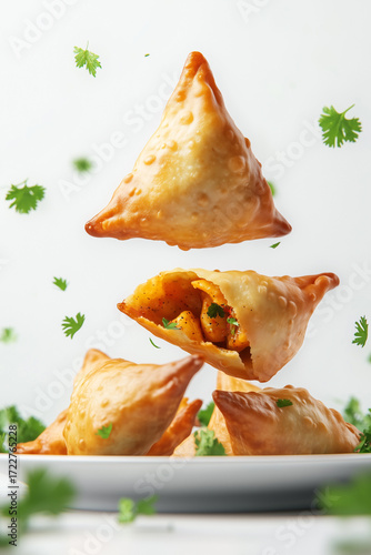 Crispy Indian Fried Snack with Tamarind Sauce and Green Chutney