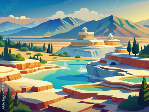 pamukkale turkey hot water nature landscape illustration