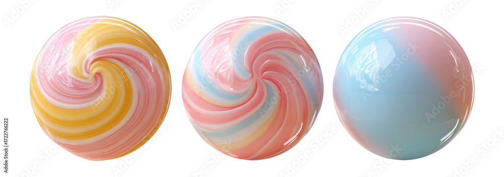 Obraz premium Swirled Colorful Spheres with Soft Pastel Tones and Glossy Finish on Transparent Background