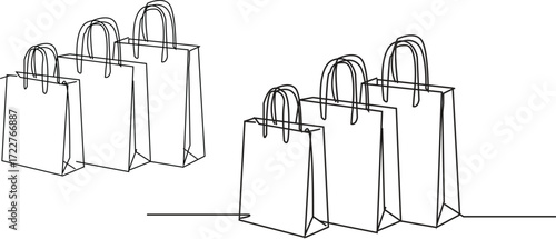 Illustration of two groups of shopping bags in a simple line art style on a white background
