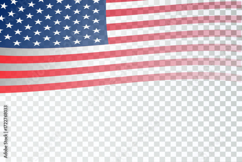 American patriotic waving flag with transparent background, template design. Vector