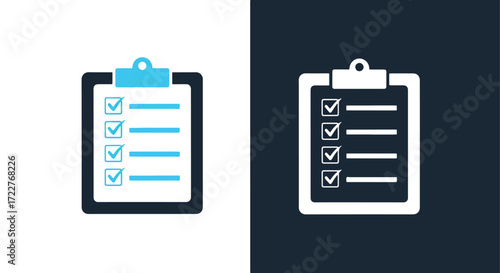 Simple clipboard checklist icon set with tasks and checkmarks ready for use