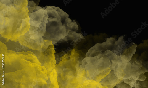 Abstract Representation of Golden and Charcoal Clouds Swirling in a Dark Abyss, Evoking a Sense of Mysterious Depth and Atmospheric Density.