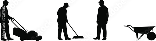 silhouette of a gardener with a wheelbarrow
