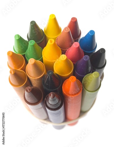 Colorful crayons in a cluster