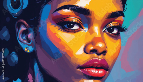 Abstract vector of African woman's face with geometric shapes and bright colors, pop-art style , AI Generate 