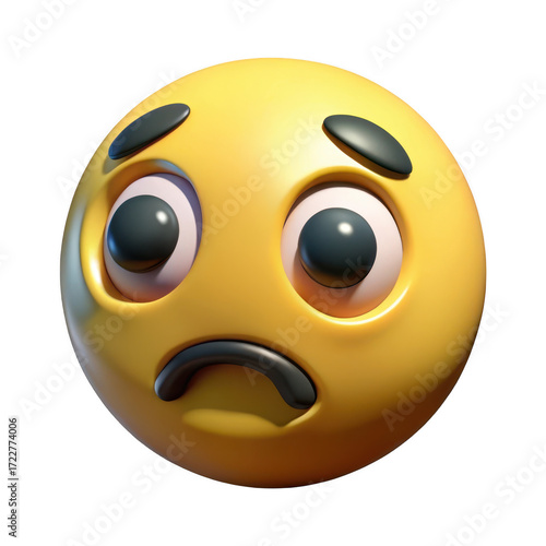 3d worried emoji face isolated on transparent background