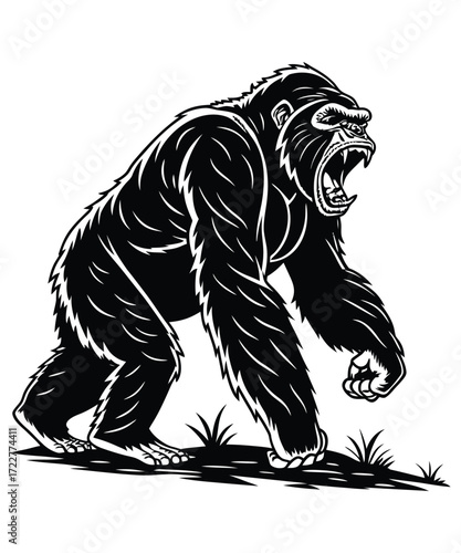 Angry Gorilla Roaring Wild Animal A Illustration
