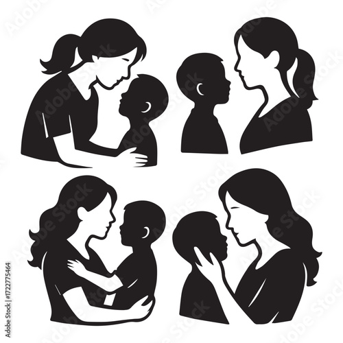Vector illustration of a mother and son loving in silhouette