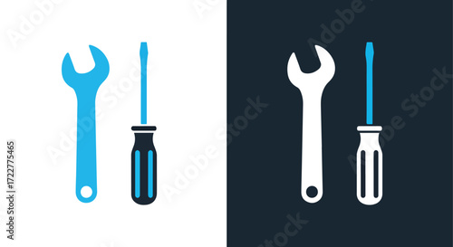 Icon set featuring a wrench and screwdriver for repair and construction services