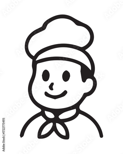 Vector illustration of a fun cartoon chef with a spoon, wearing a hat and uniform, ready to cook a delicious meal in the kitchen