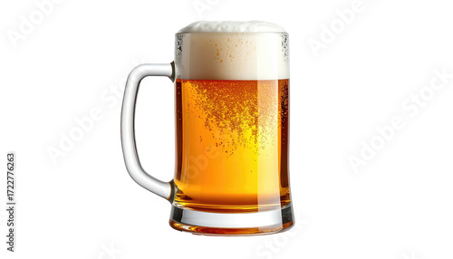Light-amber beer in a glass mug with a handle and foamy head