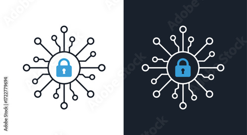 Secure digital network icon with padlock symbol technology concept art
