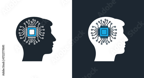 Artificial intelligence brain chip human head silhouette technology concept digital innovation