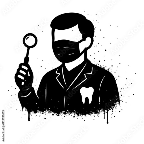 Dentist with Mask Holding Dental Mirror