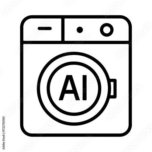 AI washing outline, smart laundry icon, intelligent washing interface, automated appliance design, AI laundry symbol, digital washing system