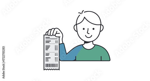 Person Holding Receipt Illustration Depicting Financial Transaction and Expense Tracking in a Minimalist Style Drawing