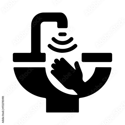  Smart sink sensor icon, intelligent water monitoring, automated usage tracking, AI water conservation, digital plumbing technology, connected bathroom fixture
