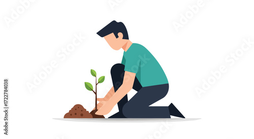 Illustration depicting a person planting a small tree seedling, symbolizing growth and environmental stewardship for future generations