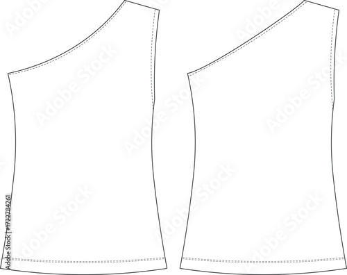 sleeveless one shoulder asymmetric neck sport tank top blouse activewear sportswear template technical drawing flat sketch cad mockup fashion woman design style model 
