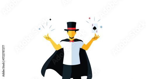 A captivating magician performing an illusion with a playing card creating sparkles of light and adding a touch of enchantment to the stage